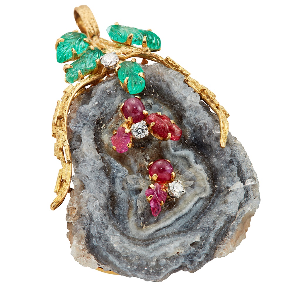GOLD AND GEM-SET PENDANT/BROOCH, BY ANDREW GRIMA 